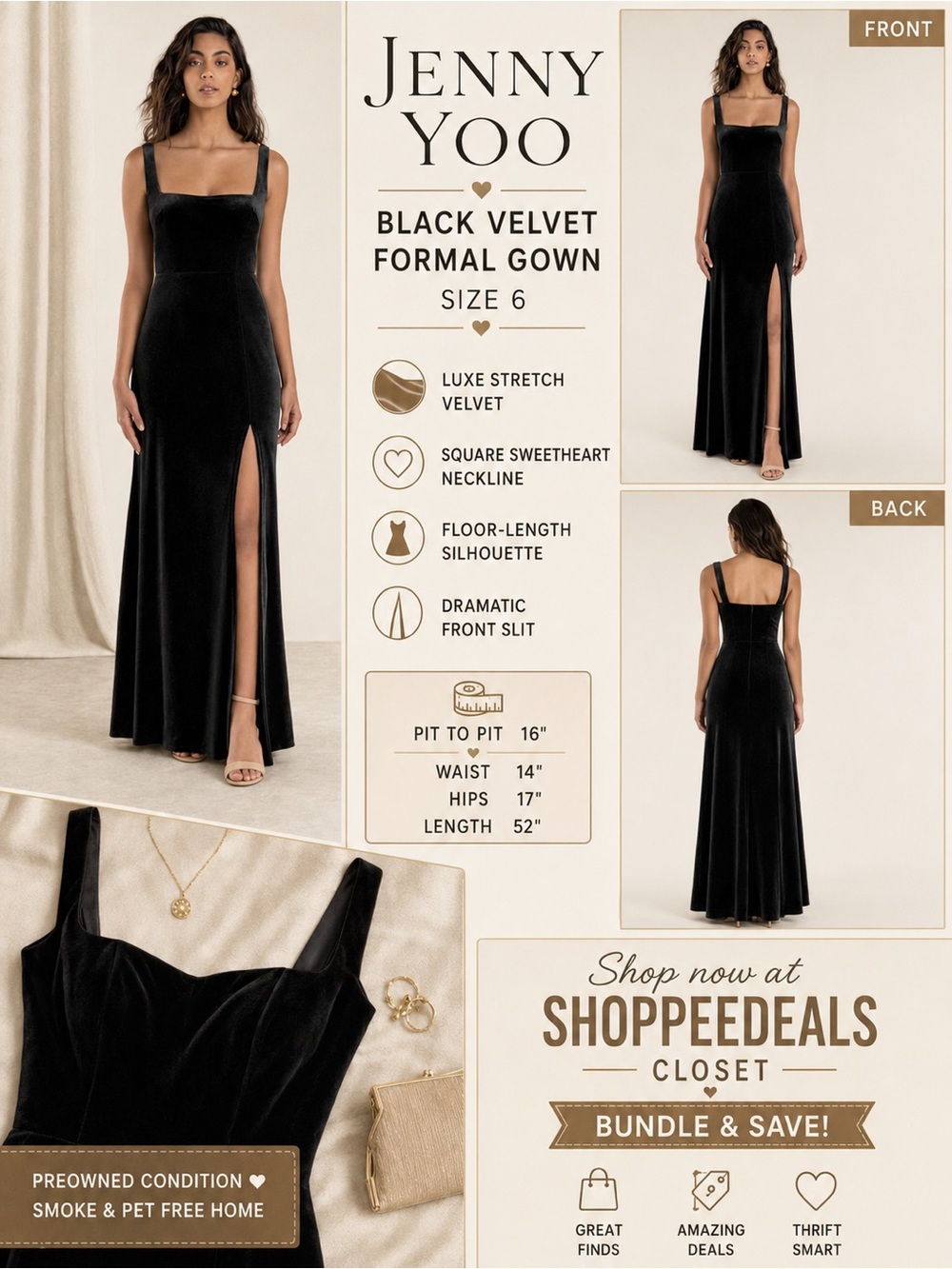 Jenny Yoo Black Velvet Sweetheart Neck Floor-Length Formal Gown Size 6